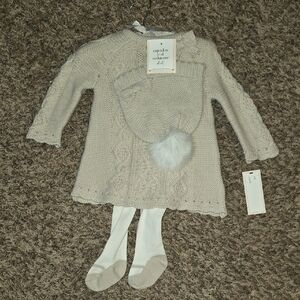 cupcakes & cashmere Beige Knit Dress and Hat Set